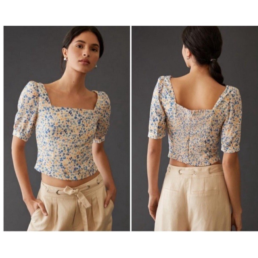 Favorite‎ Daughter Women's Top Medium Crop Top puffy Sleeves smocked Back Zip